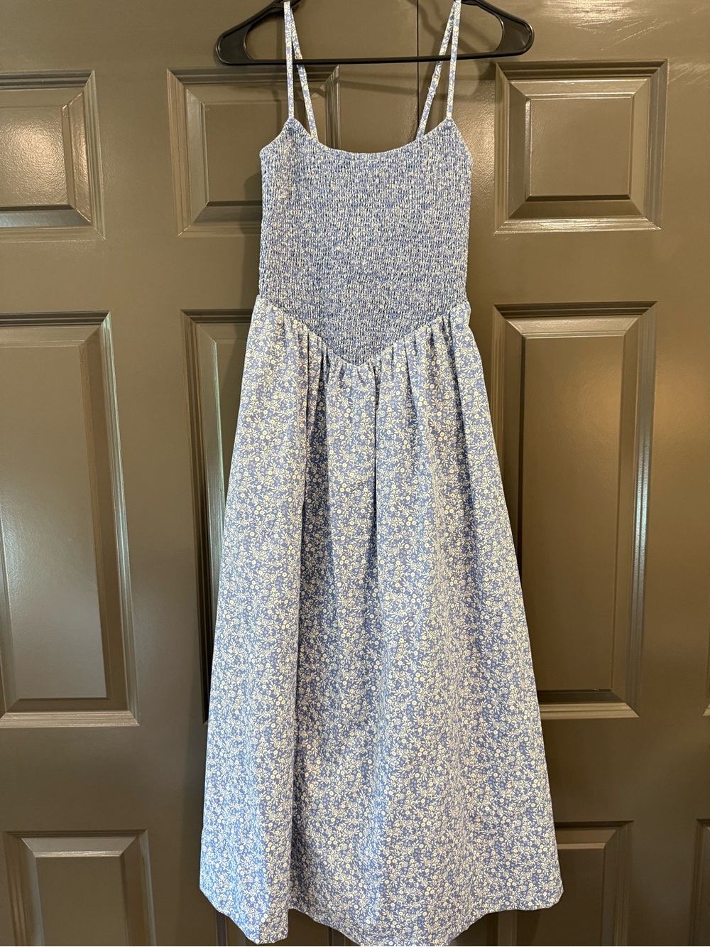 Abercrombie & Fitch Light Blue Floral Smocked Midi Dress